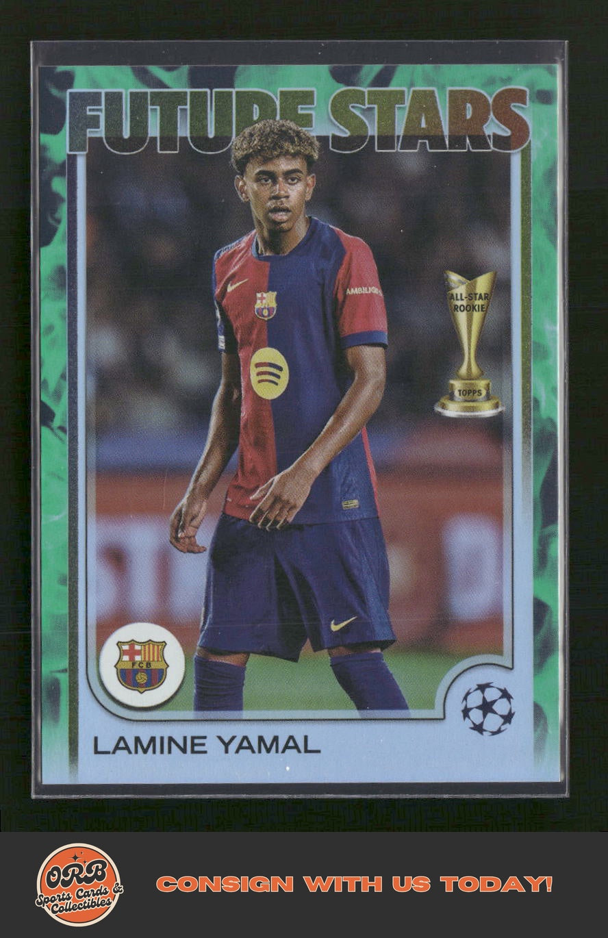 Lamine Yamal 2024-25 Topps UEFA Club Competitions #27 Green Foilboard #/99 - Front