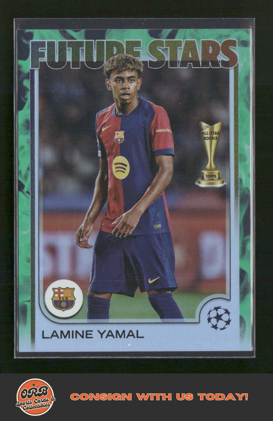 Lamine Yamal 2024-25 Topps UEFA Club Competitions #27 Green Foilboard #/99 - Front