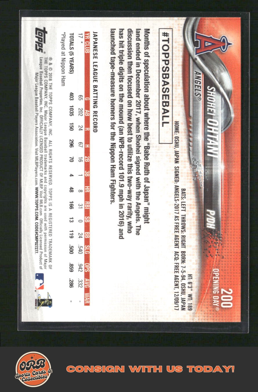 Shohei Ohtani 2018 Topps Opening Day #200 - Back