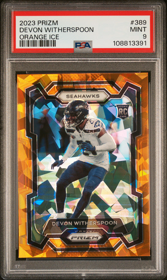 Devon Witherspoon 2023 Panini Prizm #389 Orange Ice PSA 9 - Front