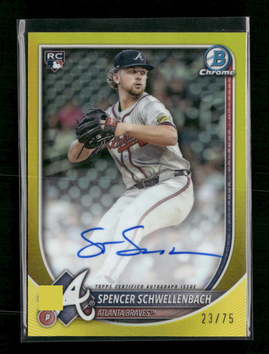 Spencer Schwellenbach 2025 Bowman Chrome Rookie Auto Yellow Refractor #/75 - Front