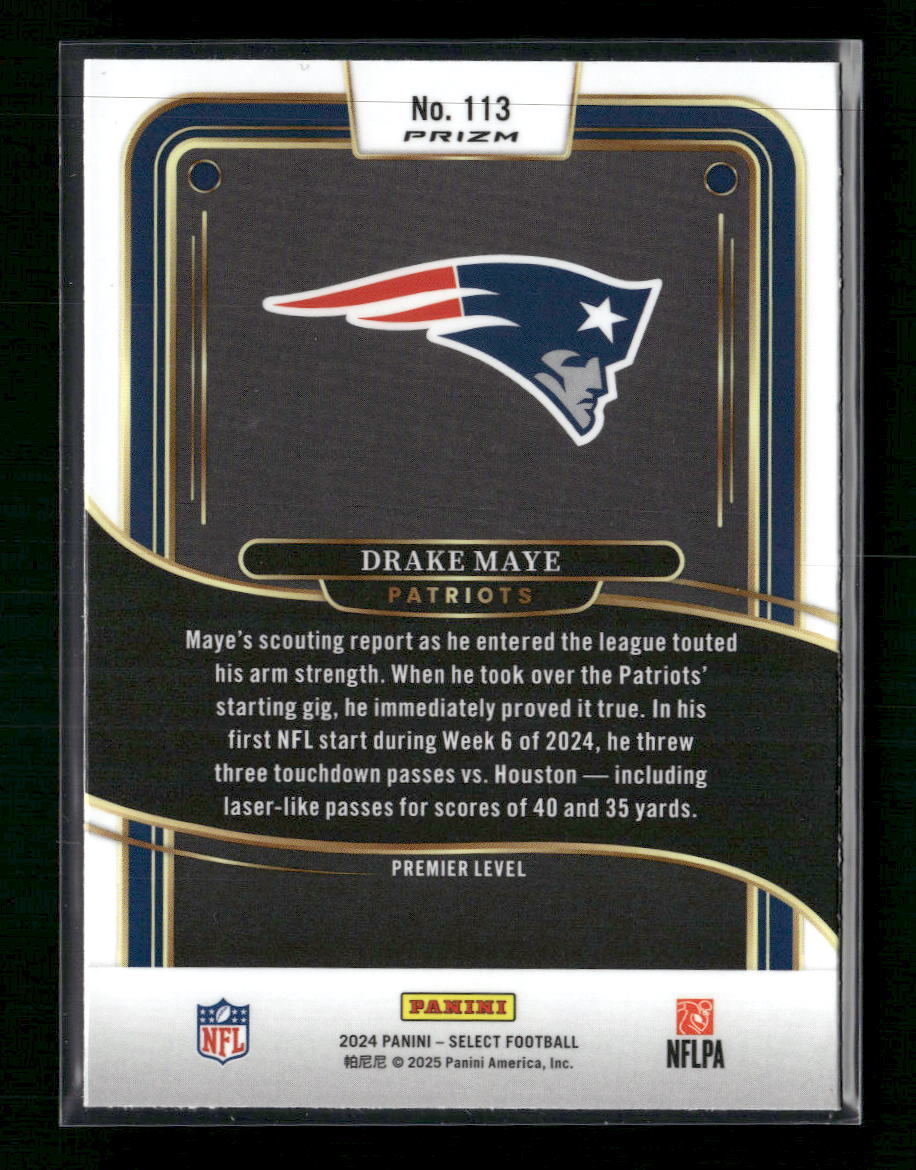 Drake Maye 2024 Panini Select #113 Prizm - Back