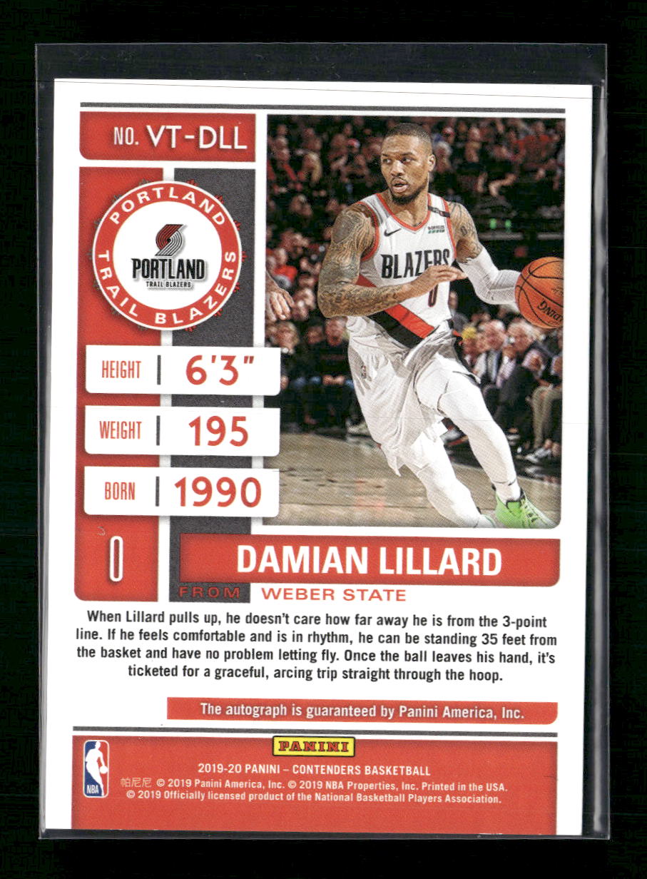 Damian Lillard 2019-20 Panini Contenders #VT-DLL Veteran Playoff Ticket #/35 - Back