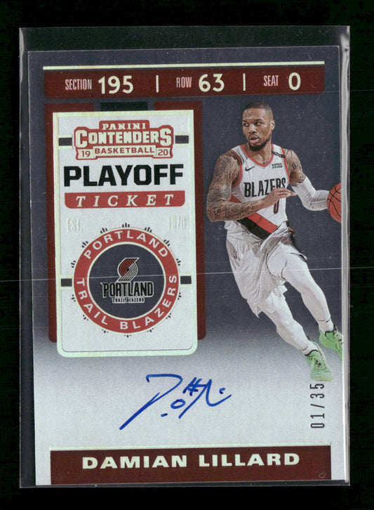 Damian Lillard 2019-20 Panini Contenders #VT-DLL Veteran Playoff Ticket #/35 - Front