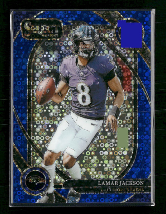 Lamar Jackson 2024 Panini Select #227 Blue Disco Prizm #/25 - Front