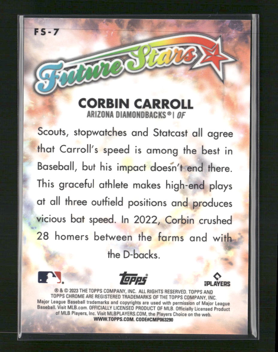 Corbin Carroll 2023 Topps Chrome Logofractor Future Stars Blue Refr #/150 - Back