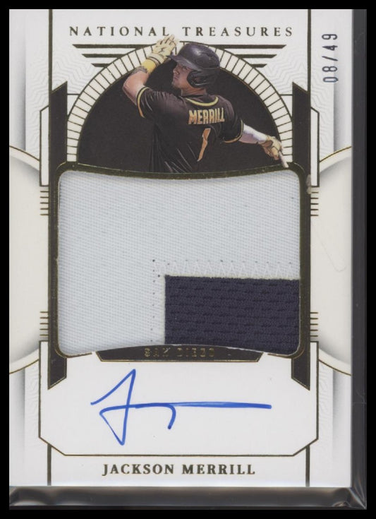 Jackson Merrill 2024 Panini Prospect Material Signatures Gold #/49 - Front