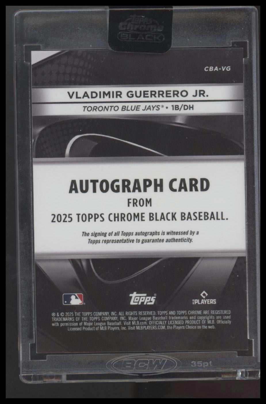 Vladimir Guerrero Jr. 2025 Topps Chrome Black Auto Rose Gold Wave Refr #/15 - Back