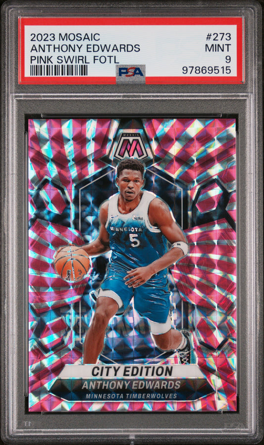 Anthony Edwards 2023 Panini Mosaic #273 Pink Swirl Fotl PSA 9 - Front