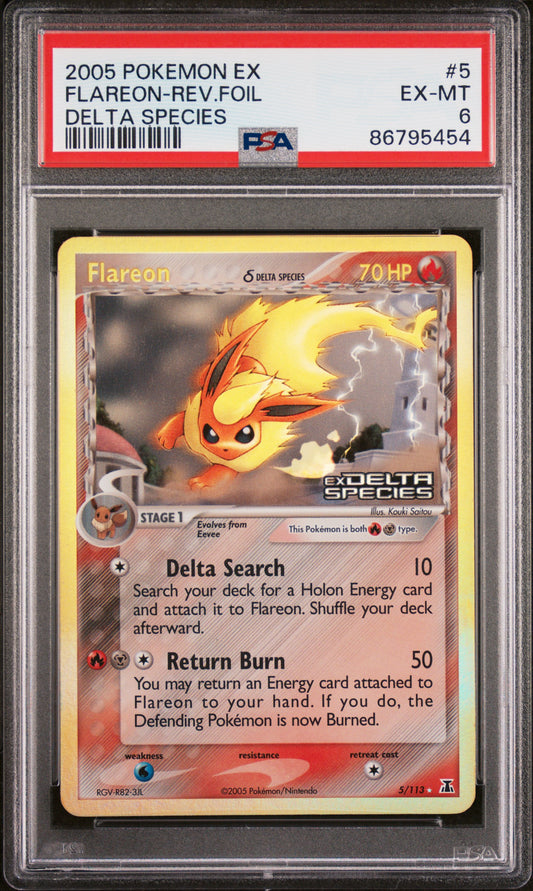 Flareon-Rev.Foil 2005 Pokemon Ex Delta Species #5 Delta Species PSA 6 - Front