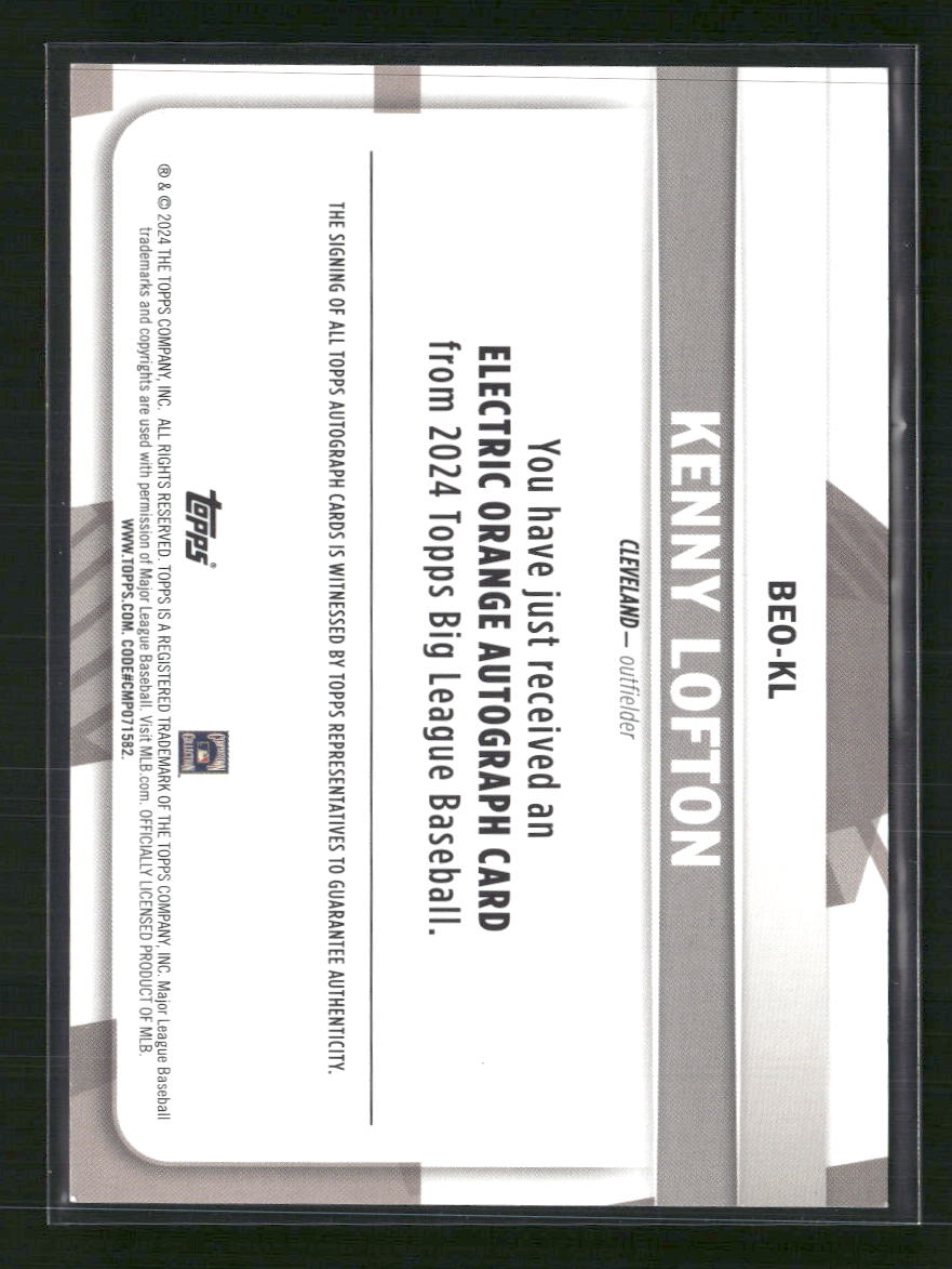 Kenny Lofton 2024 Topps Big League #BEO-KL Base Electric Orange Autographs - Back