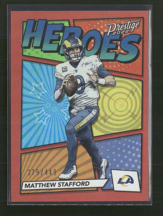 Matthew Stafford 2022 Panini Prestige #H-7 Heroes Xtra Points Red #/449 - Front