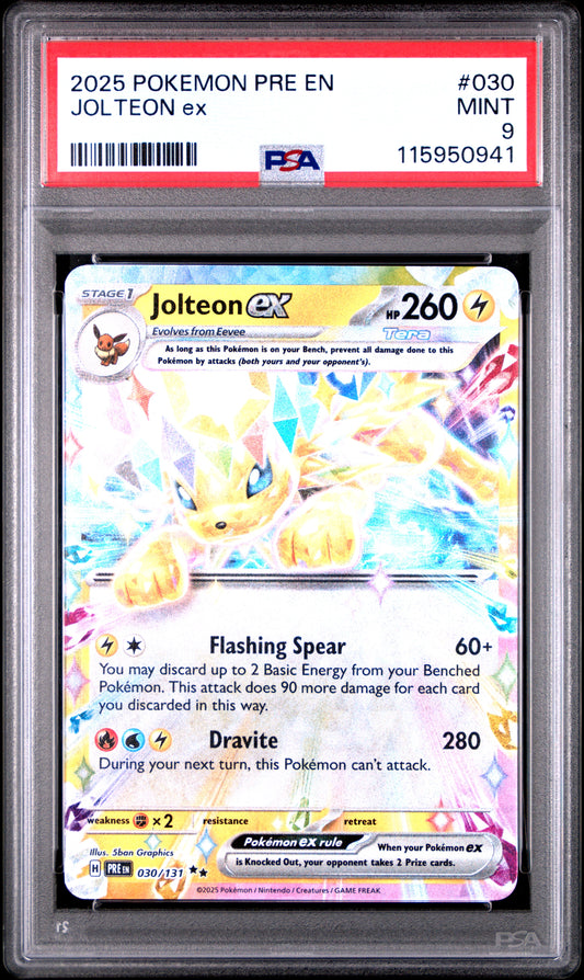 Jolteon Ex 2025 Pokemon Pre En-Prismatic Evolutions #030 PSA 9 - Front