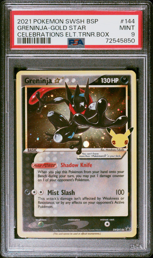 Greninja-Gold Star 2021 Pokemon Swsh Black Star Promo #144 - PSA 9 - Front