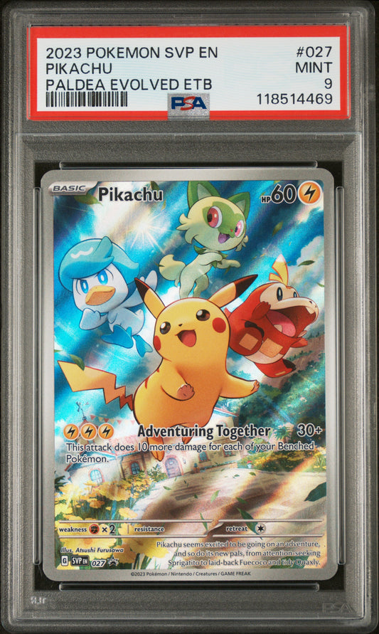 Pikachu 2023 Pokemon Svp En-Sv Black Star Promo #027 Paldea Evolved Etb PSA 9 - Front