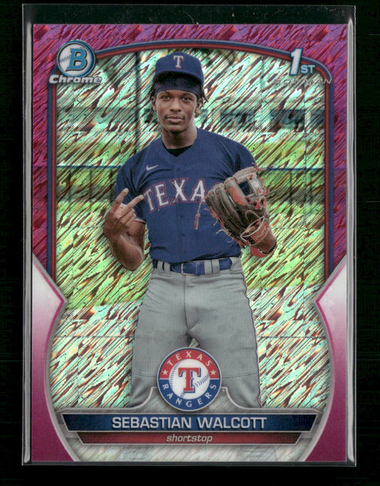 Sebastian Walcott 2023 Bowman Chrome Prospects Fuchsia Shimmer Refractor #/199 - Front