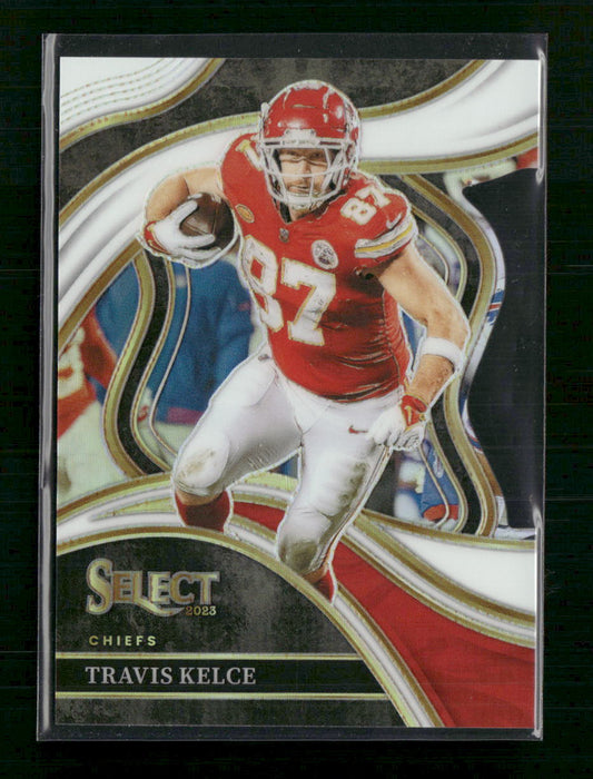 Travis Kelce 2023 Panini Select #215 Red and Blue Prizms Die Cuts - Front