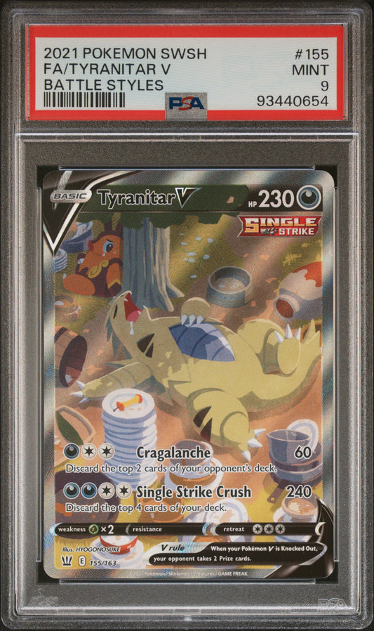 Tyranitar V Pokemon Sword & Shield Battle Styles #155 Battle Styles PSA 9 - Front