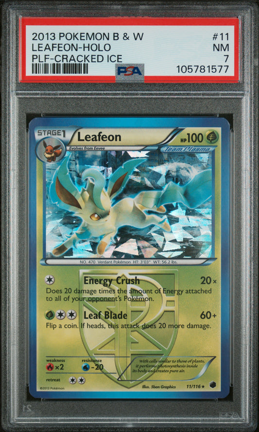 Leafeon-Holo 2013 Pokemon Black & White Plasma Freeze #11 Plf-Cracked Ice PSA 7 - Front