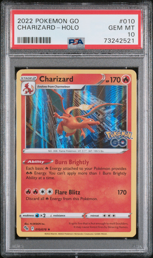 Charizard-Holo 2022 Pokemon Go #010 PSA 10 - Front