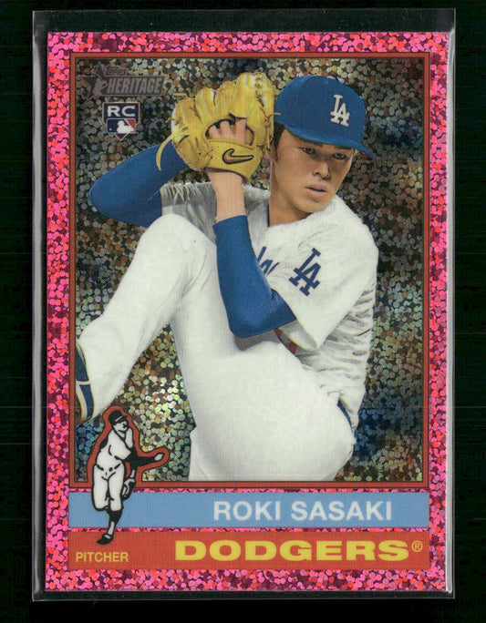 Roki Sasaki 2025 Topps Heritage #224 Chrome Pink Sparkle Refractor - Front