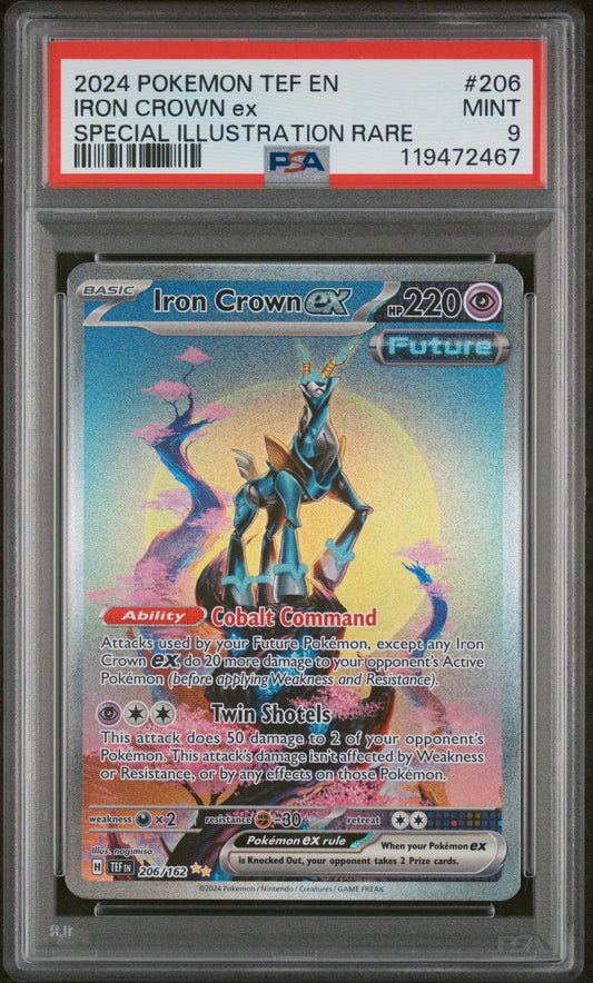 Iron Crown Ex 2024 Pokemon Temporal Forces #206 Special Illustration Rare PSA 9 - Front