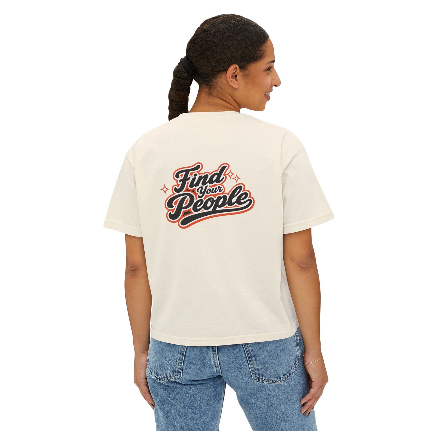 Find Your People Boxy Tee — Women's Casual Retro Script T-Shirt