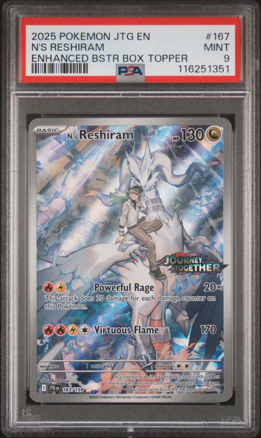 N'S Reshiram 2025 Pokemon Journey Together #167 Enhanced Bstr Box Topper PSA 9 - Front