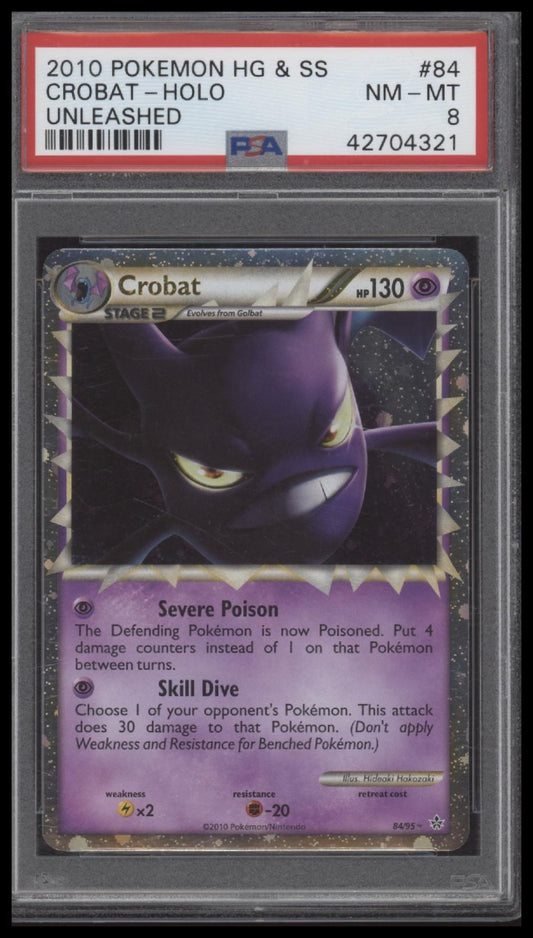 Crobat-Holo 2010 Pokemon Heartgold & Soulsilver Unleashed #84 Unleashed PSA 8 - Front
