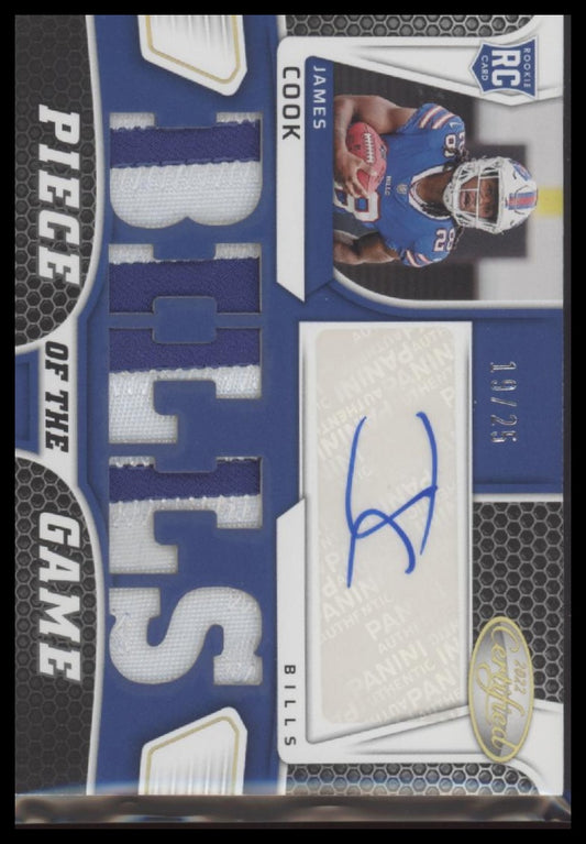 James Cook 2022 Panini Certified #PGS-JC Piece of the Game Signatures Gold #/25