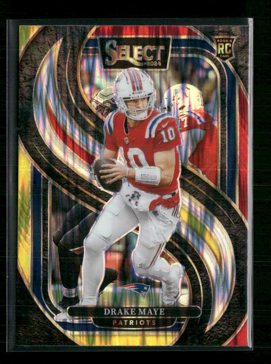 Drake Maye 2024 Panini Select #113 Red & Blue Prizm Shock