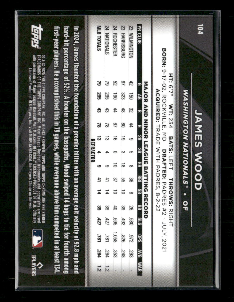 James Wood 2025 Topps Chrome Black #104 Refractors #/199