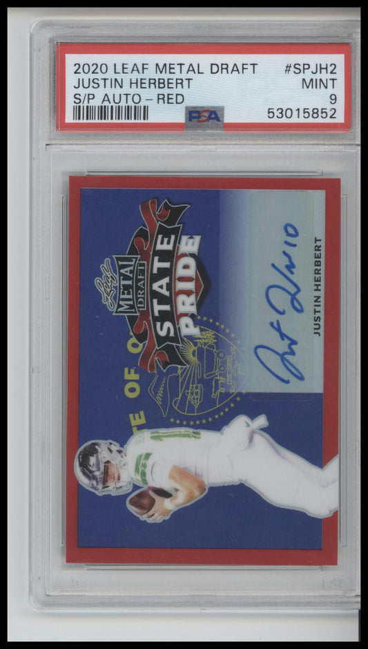 Justin Herbert 2020 Autographs #/5 S/P Auto-Red PSA 9