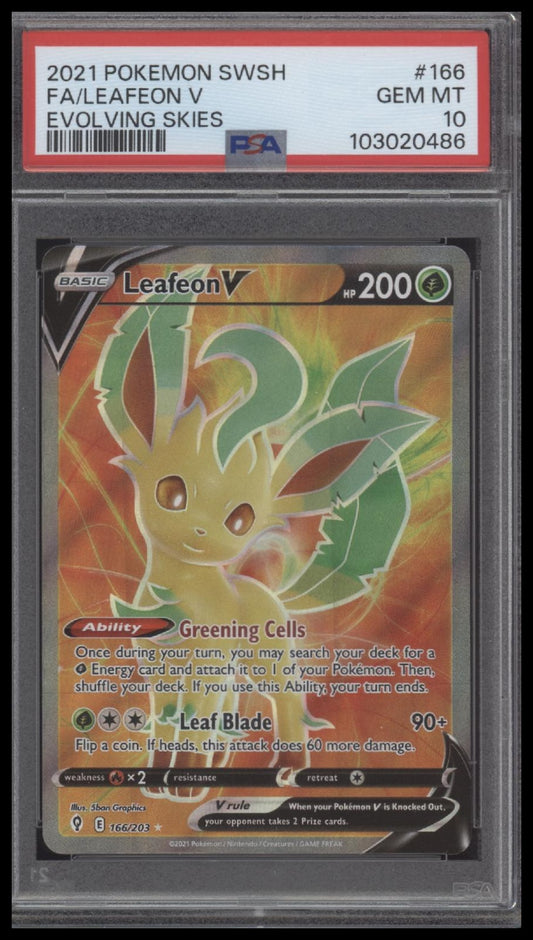 Fa/Leafeon V 2021 Pokemon Sword & Shield #166 Evolving Skies PSA 10