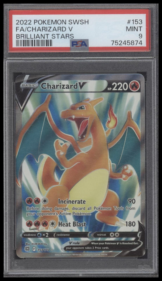 Fa/Charizard V 2022 Pokemon Sword & Shield #153 Brilliant Stars PSA 9