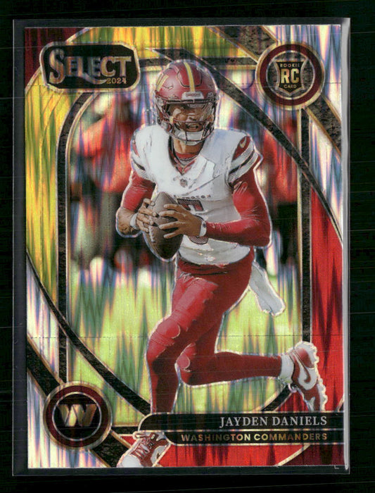 Jayden Daniels 2024 Panini Select #217 Red & Yellow Prizm Shock