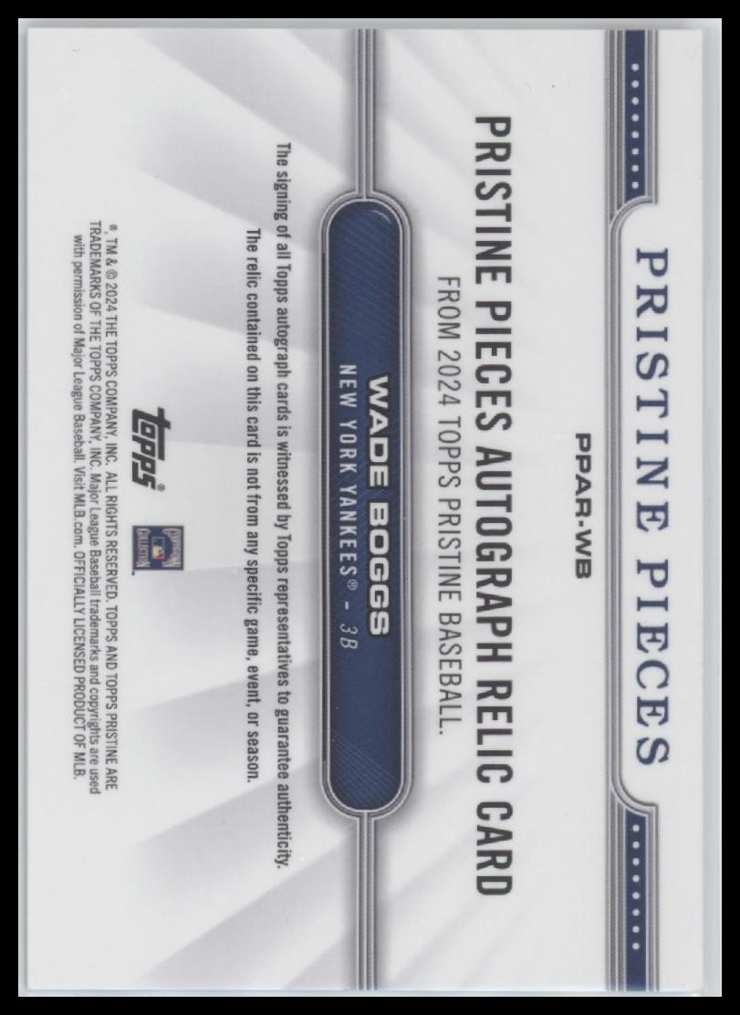 Wade Boggs 2024 Topps Pristine #PPAR-WB Pristine Pieces Autographs Relics