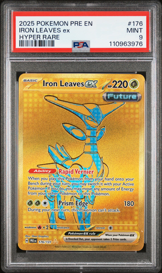 Iron Leaves Ex 2025 Pokemon Pre En-Prismatic Evolutions #176 Hyper Rare PSA 9 - Front