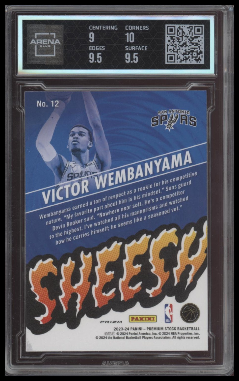 Victor Wembanyama 2023-24 Hoops Premium Stock #12 Sheesh Silver Prizm Graded 9.5