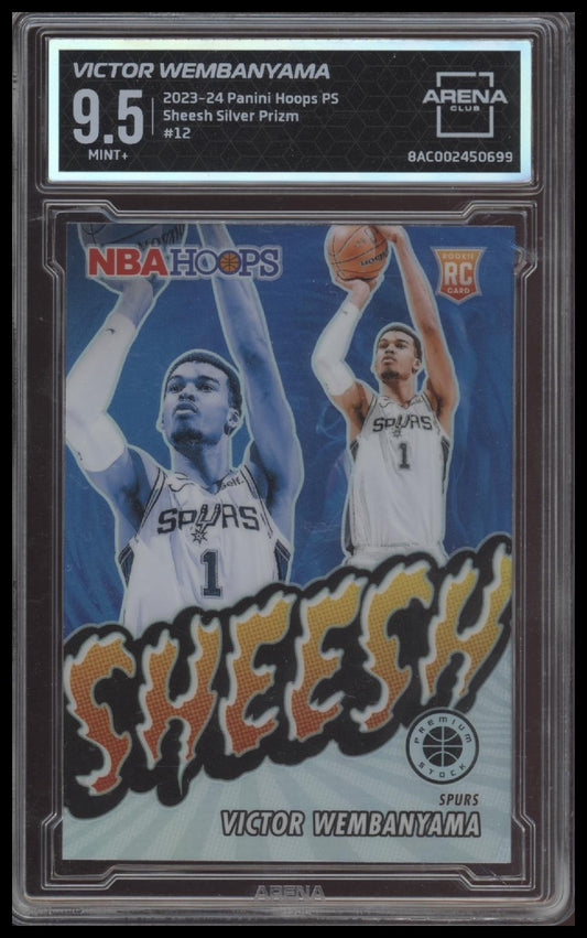 Victor Wembanyama 2023-24 Hoops Premium Stock #12 Sheesh Silver Prizm Graded 9.5