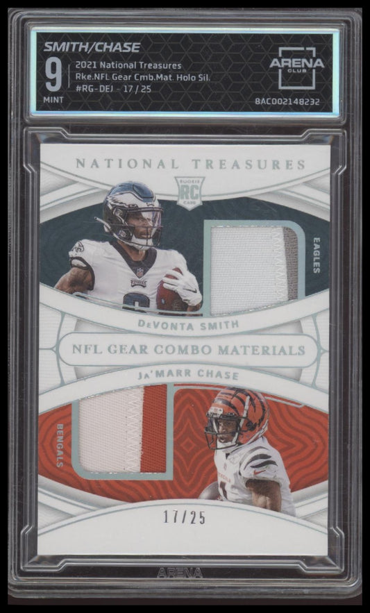 DeVonta Smith / Ja'Marr Chase 2021 National Treasures Rookie Gear /25 Graded 9