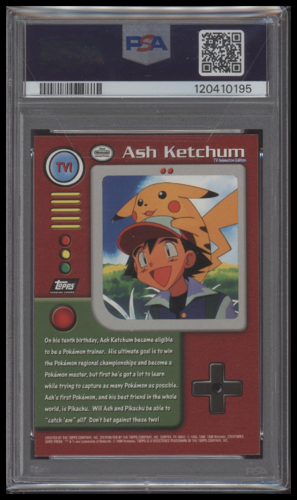 Ash Ketchum 1999 Topps Pokemon Series 1 Character Cards #TV1 PSA 9