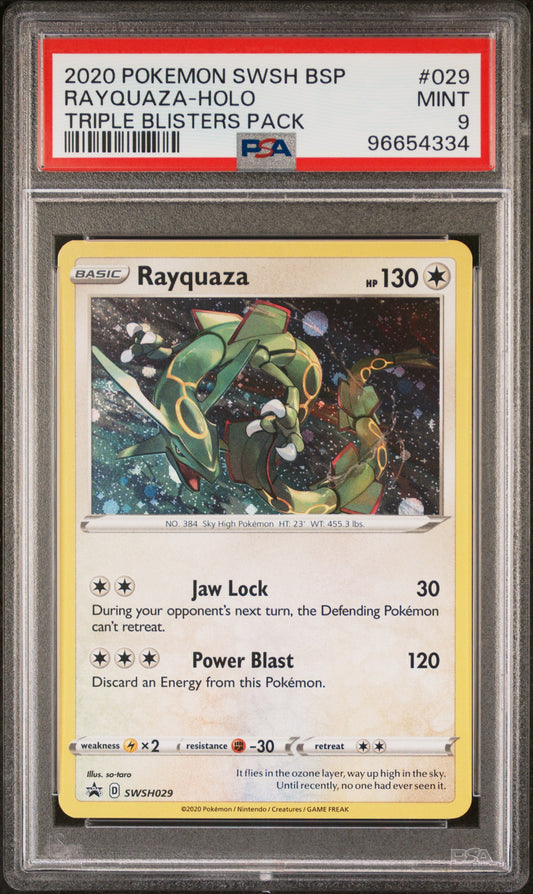 Rayquaza-Holo 2020 Pokemon Swsh Black Star Promo #029 Triple Blisters Pack PSA 9