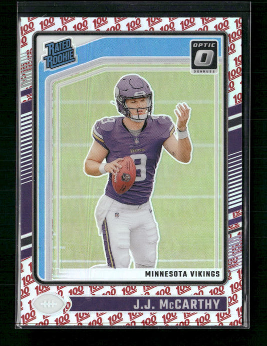J.J. McCarthy Minnesota Vikings 2024 Donruss Optic Rated Rookie Red “100”