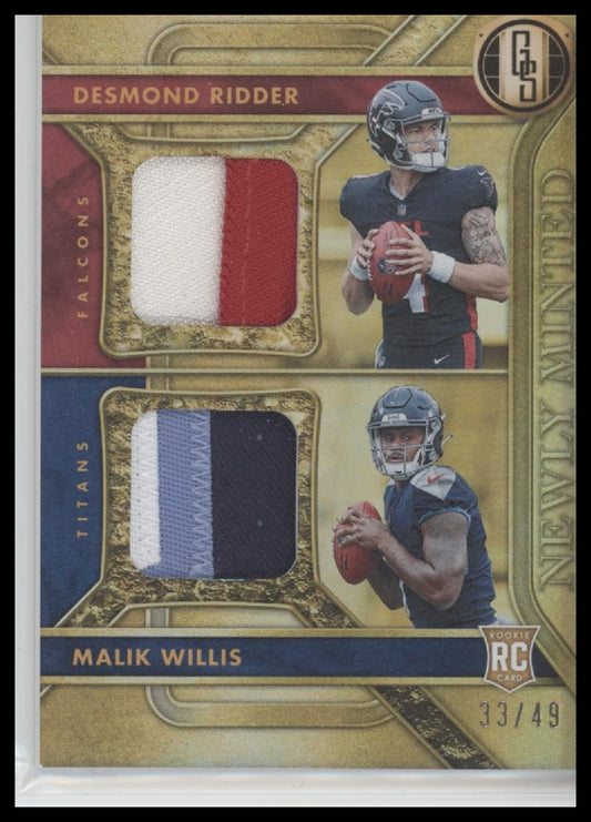 Desmond Ridder / Malik Willis Falcons / Titans Panini Gold Rookie Dual Patch