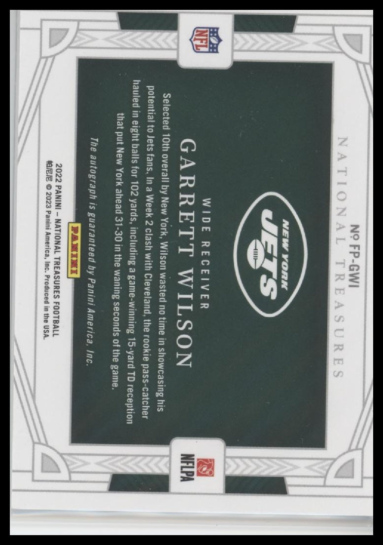 Garrett Wilson Panini National Treasures  Rookie Signatures Field Pass #/49