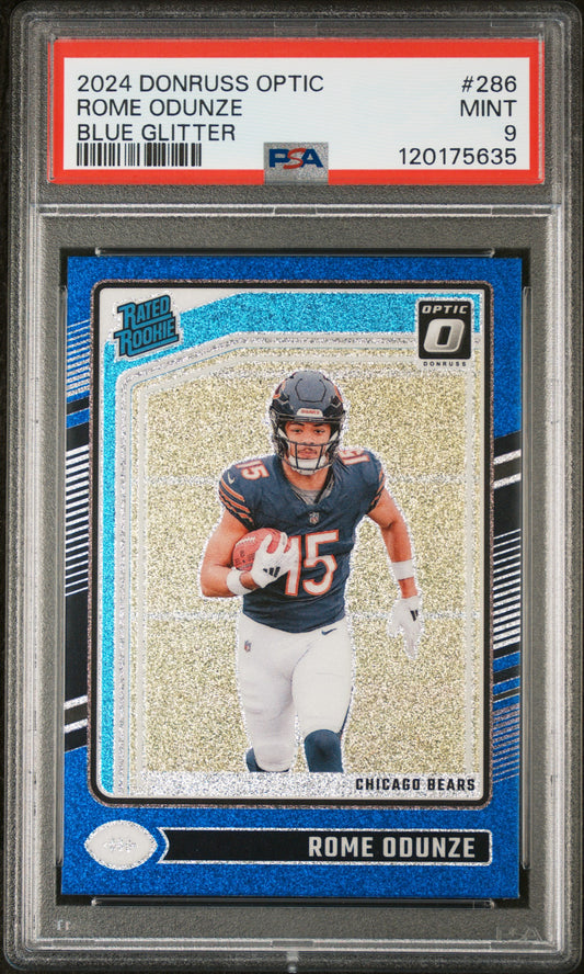 Rome Odunze 2024 Panini Donruss Optic #286 Blue Glitter PSA 9