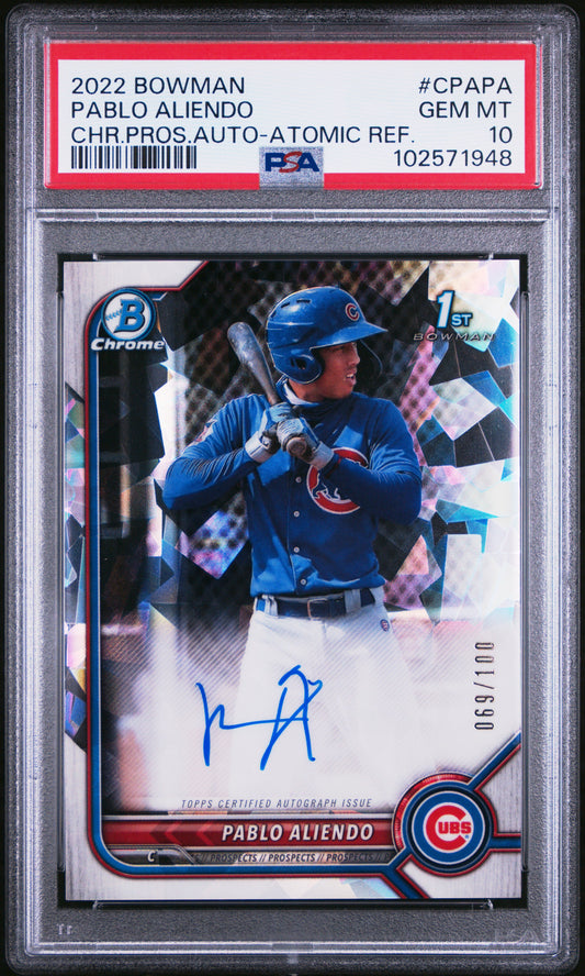 Pablo Aliendo 2022 Bowman Chrome Prospect Autographs #CPAPA  Ref. PSA 10