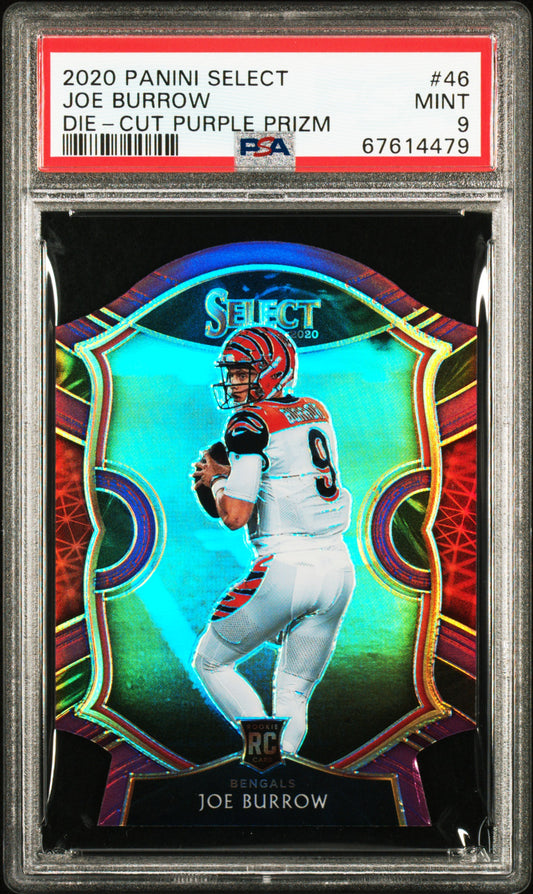 Joe Burrow 2020 Panini Select #46 Die-Cut Purple Prizm PSA 9