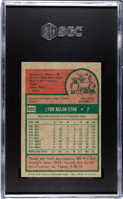 Nolan Ryan 1975 Topps Mini #500 SGC 7